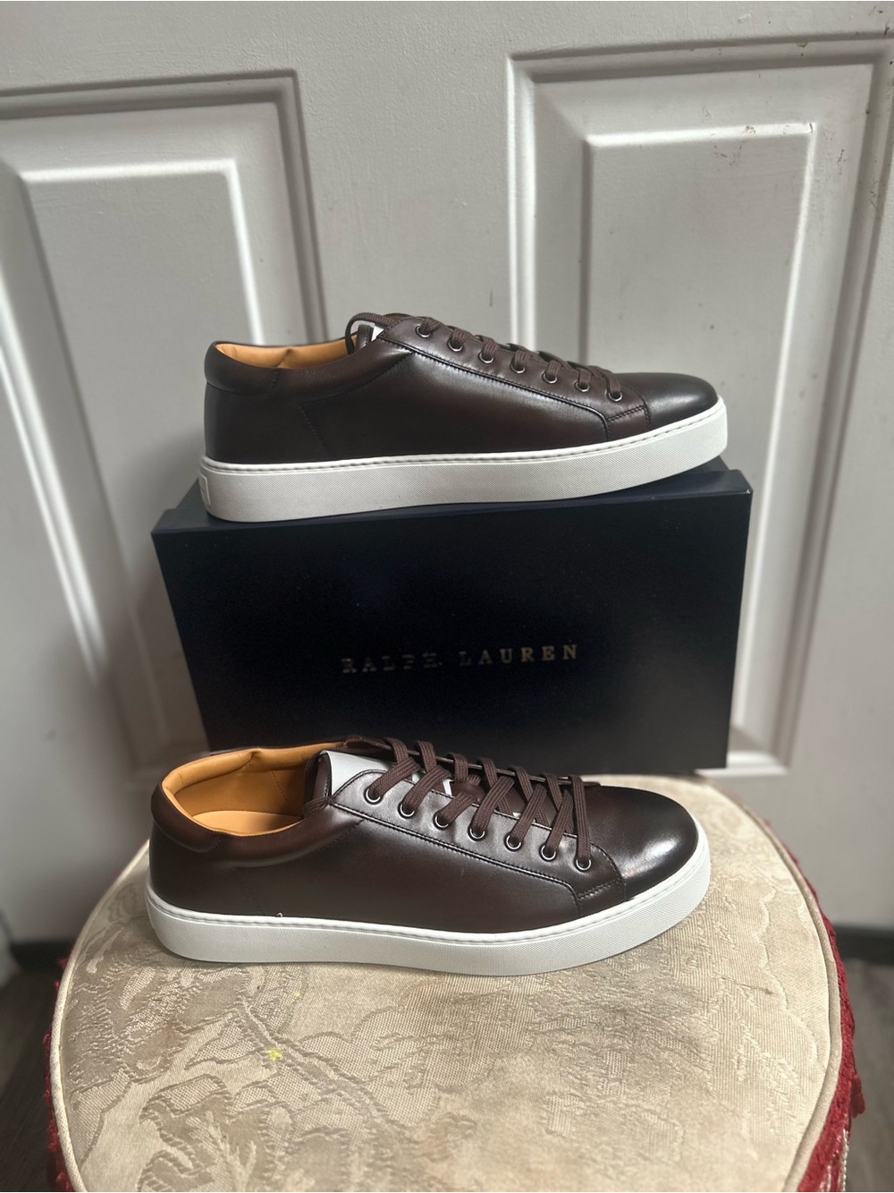 Ralph Lauren Purple Label Severn Men’s Burnished Brown Leather Low-Top Sneakers